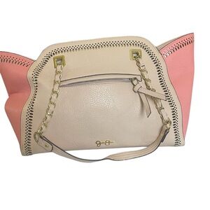 Jessica Simpson Cream and Pink Shoulder Bag with Gold Hardware
